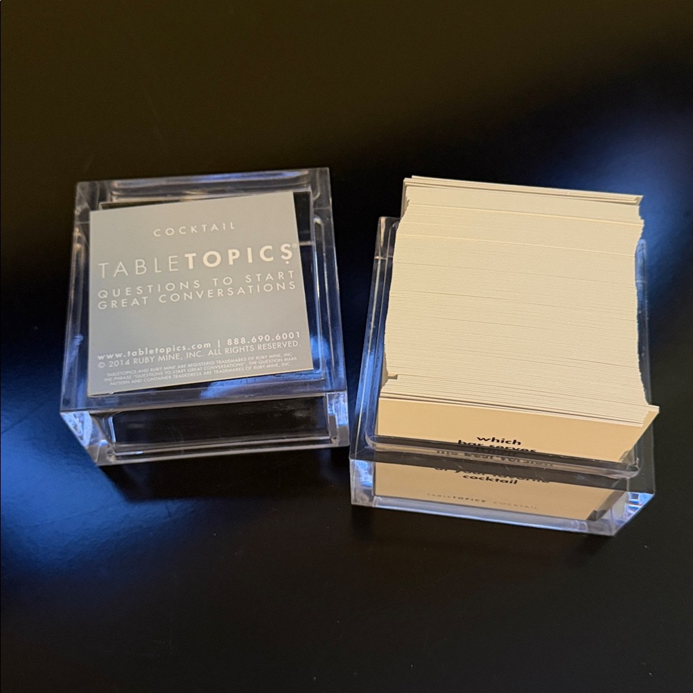 TableTopics Questions to Start Great Conversations Set with Clear Holder
